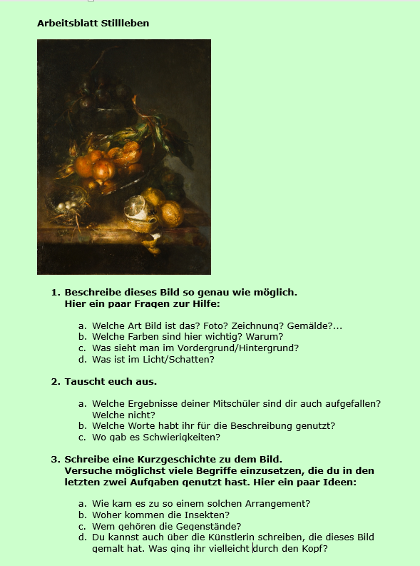 Arbeitsblatt Stilllleben
